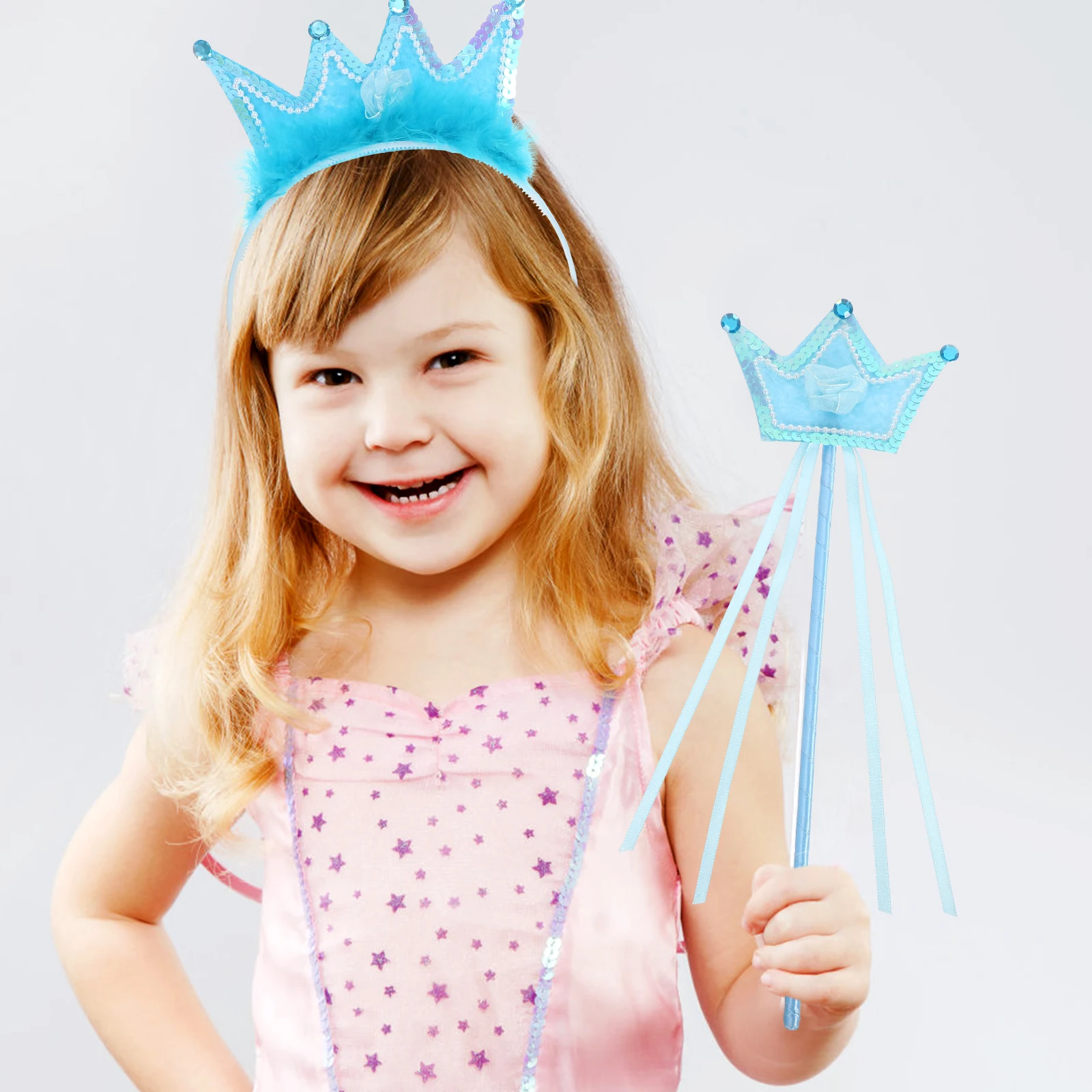 

Fairy Princess Crown Wand Set Dress Up Accessories Birthday Party Costume Tiaras Headbands Creative Role Play Elegant