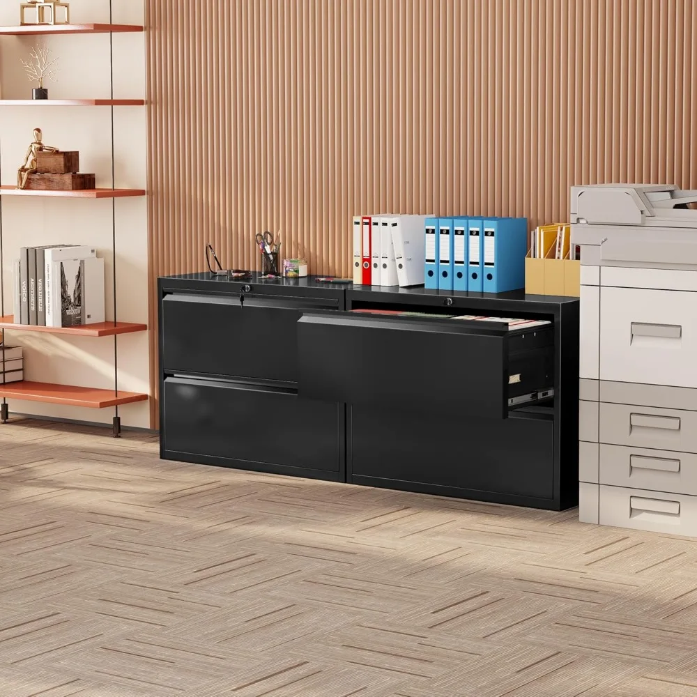 خزانة ملفات قفل معدنية سوداء ذات درجين للمكتب المنزلي، حل تخزين آمن مع آلية القفل #2