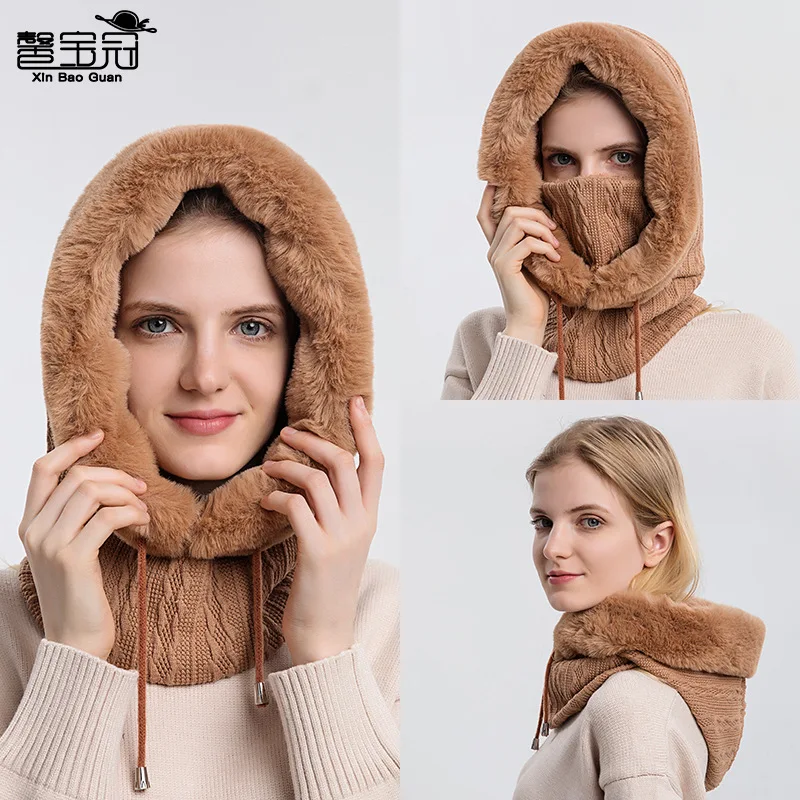 

Winter Beanie Hat for Women Knitted Cap Fleece Camping Outdoor Sports Thick Wool Neck Scarf Caps Balaclava Mask Bonnet Hats Set
