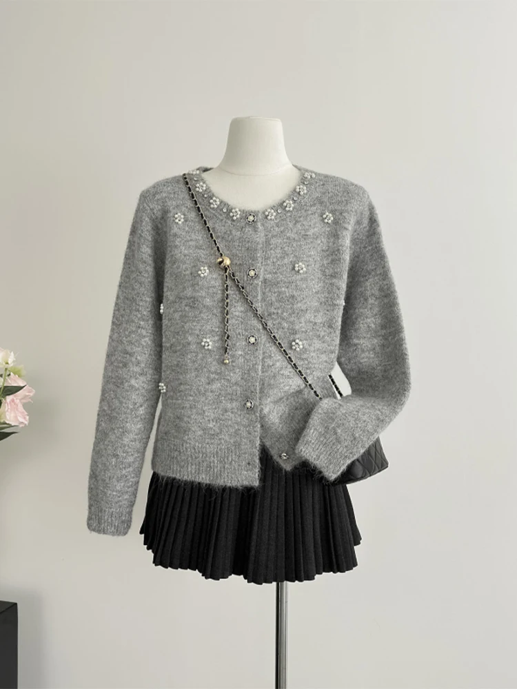 Cardigan grigio da donna maglione lungo in cashmere Harajuku coreano Y2k maniche lunghe maglioni di lusso maglione vintage anni 2000 vestiti autunno