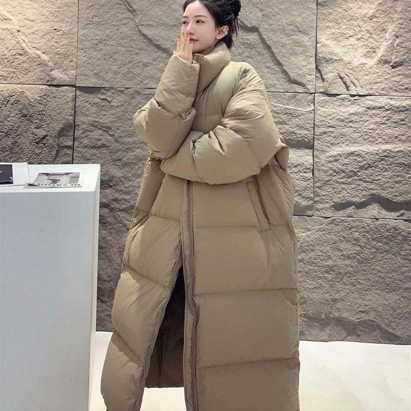 Puffer Bread Down Jackets for Women, Long Winter Coat, Stand Collar Coats, Windproof, Thick Warm Parkas, Korean Fashion