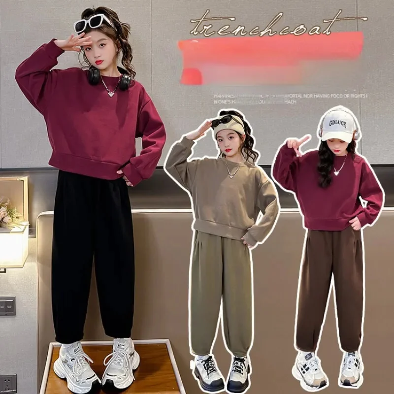 Girls 2023 New Spring Suits Youth Teenage Korean Style Loose Fashionable Trend Two piece Sets 5-15 Years Clothes