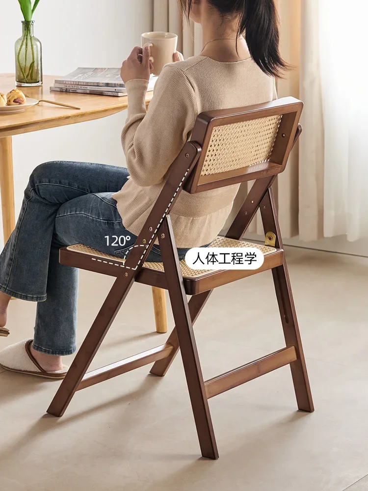 Rattan Chair Household Folding Chair bamboo Solid Wood Stool Backrest Dining Chair Nordic chinese style furniture