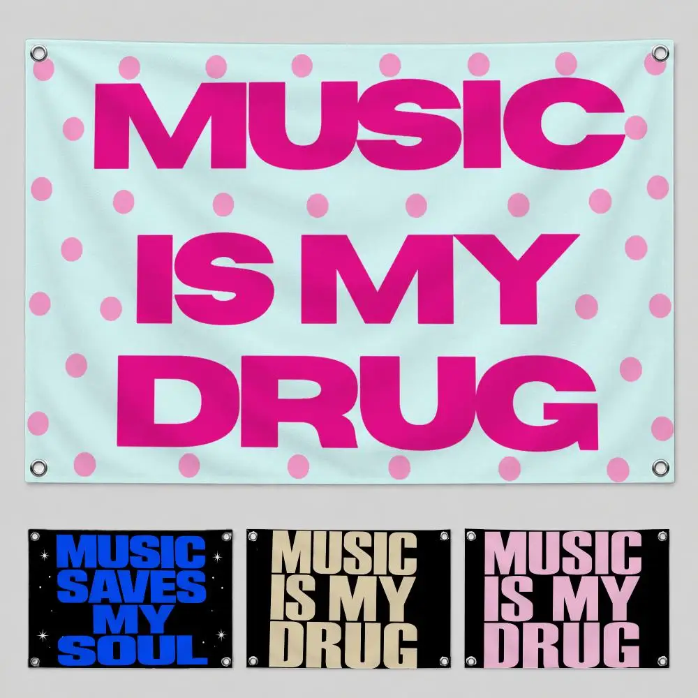 Slogan MUSIC IS MY DRUG Flags Yard Garden Decor Banner Indoor Outdoor Wall Hanging Flag Home Patio Wall Art Decoration