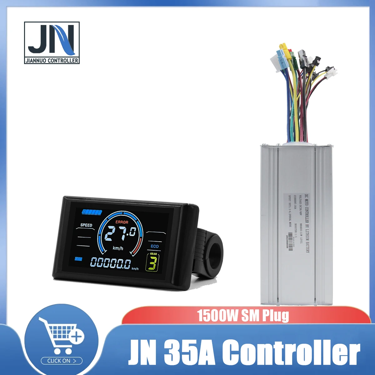 

JN 35A Electric Bicycle Controller Sinewave with T8 Display SM Plug 36V/48V 1500W for Ebike motor kit Accessory