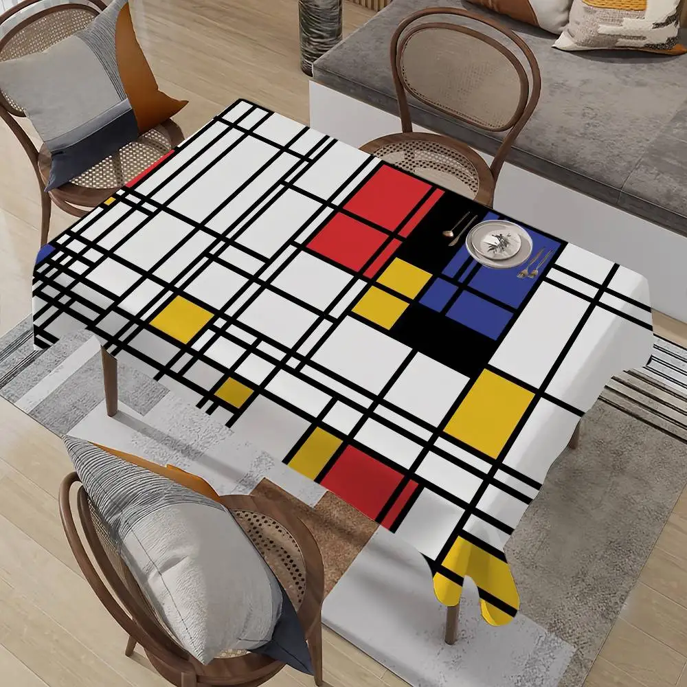 Modische P-PietS M-MondrianS Kunst-Tischdecke, schmutzabweisend, dekorative, waschbare Tischdecken, Geburtstagsfeier, Esstisch