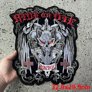 Thermoadessituöse Flecken für Kleidung, große gestickte Flecken, Rückenpunk, Nähaufkleber, Eisen in Flecken für Kleidung, Motorradfahrer 8 Hauptverkauf Motard Stickerei - №2