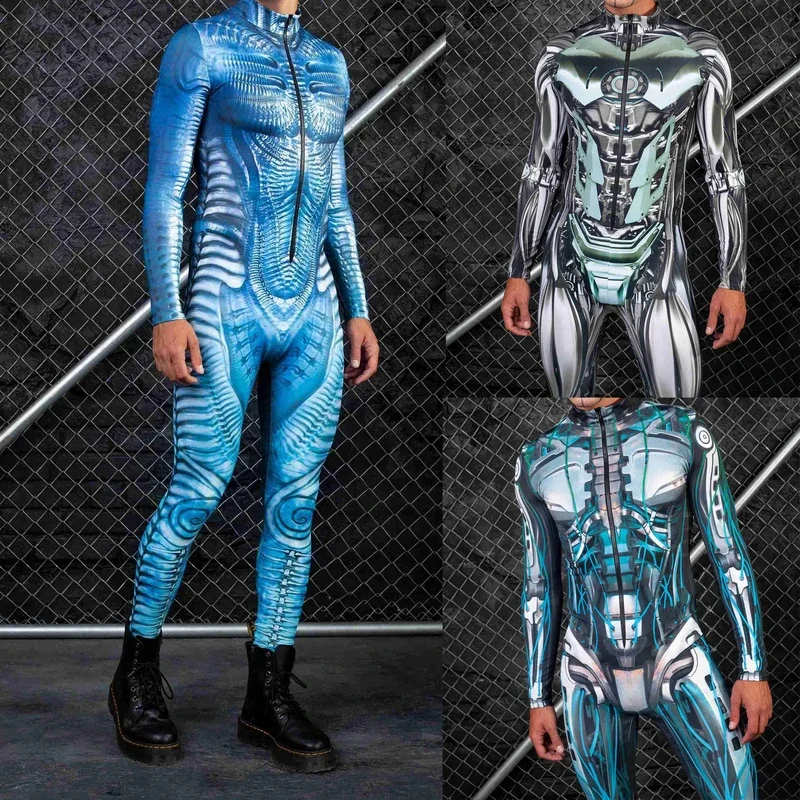 Macacão CyberPunk masculino, macacão Cyberpunk, traje de cosplay de festa de Halloween, macacão alienígena, robô do futuro, adulto