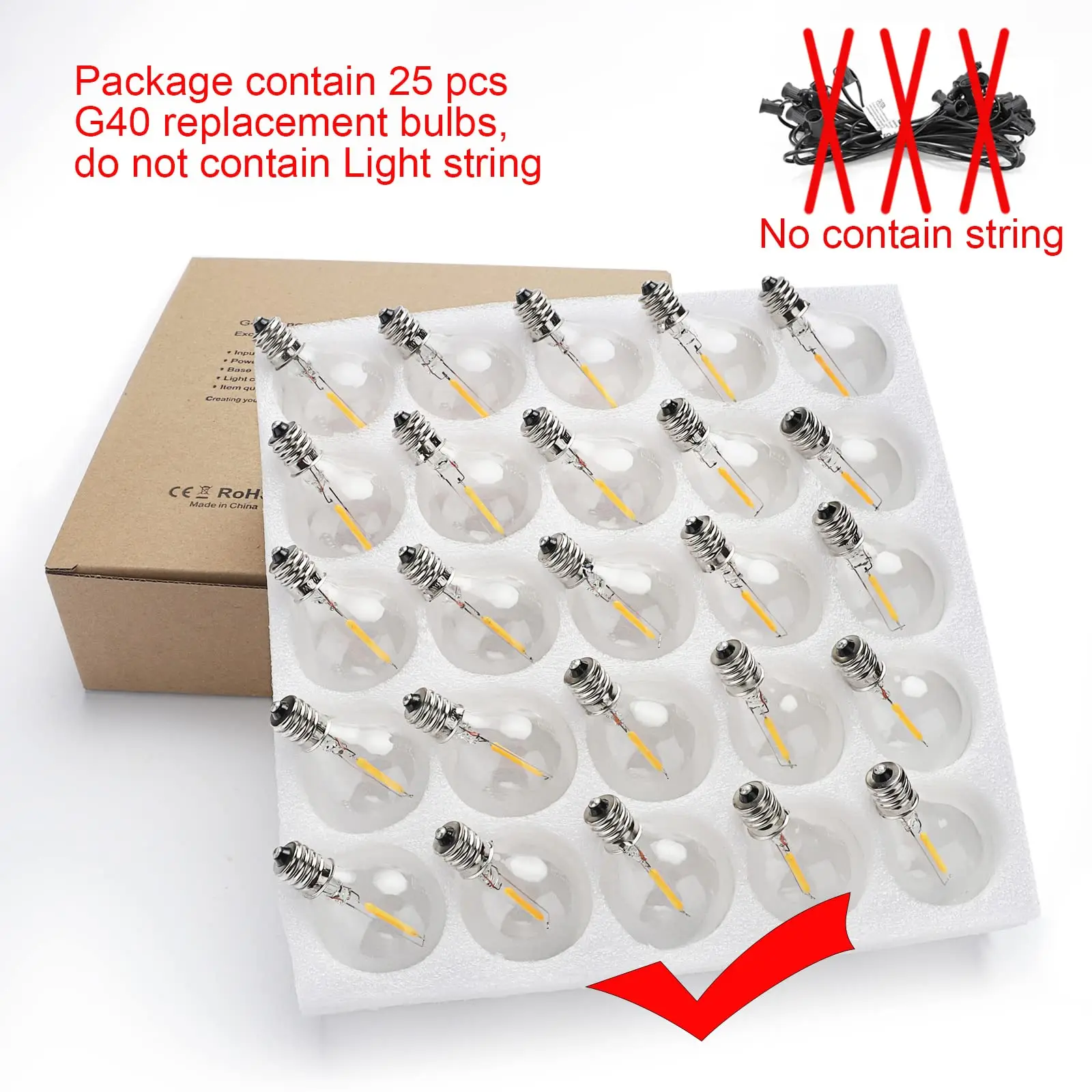 25PCS G40 0.6W LED String Light Replacement Bulb E12 220V Warm White 2700K LED Lamp Replace For Home Garden Bulb