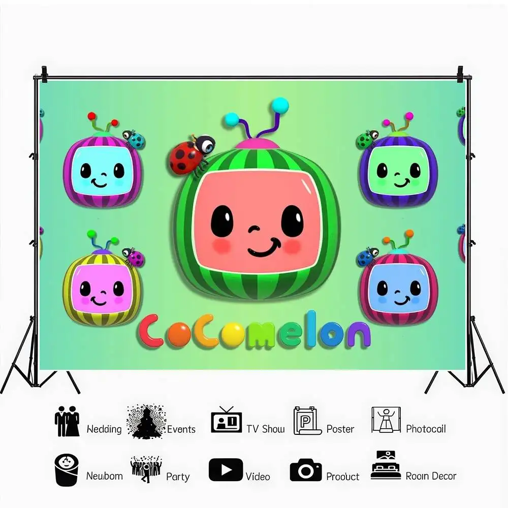 Cartoon Niedliche C-CoComelonS Baby-Hintergründe für Fotografie, Kindergeburtstag-Party-Poster, Blumen-Ballon-Dekor, Fotohintergrund – Detail 10
