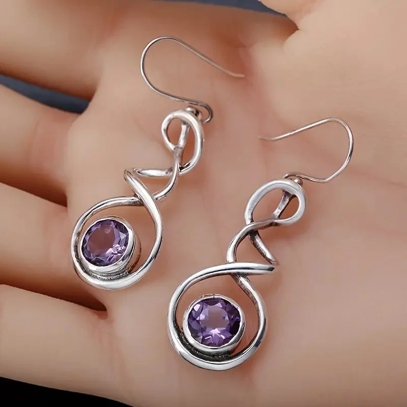Vintage-Charme Blaue Synthetische Zirkonia Keltischer Knoten Silberfarbene Hängeohrringe für Damen Modischer Eleganter Schmuck für Bankette und Festivals