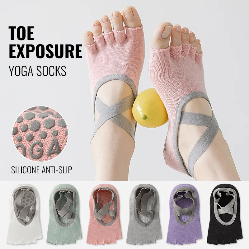 MiiOW Five Finger Socks Women Toeless Pilates Sock Non-Slip Grip Yoga Sock Indoor Fitness Barre Dance Ankle Sock Split Toe Socks