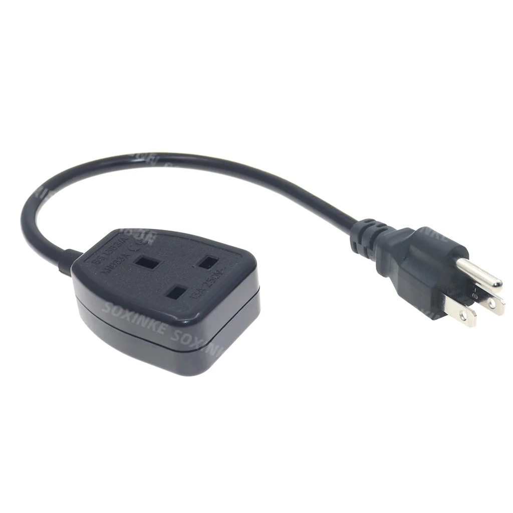US NEMA 5-15P Male to UK BS1363 3 Prong Female Socket Rewireable Extension Cord, 3G1.0mm Power Cable