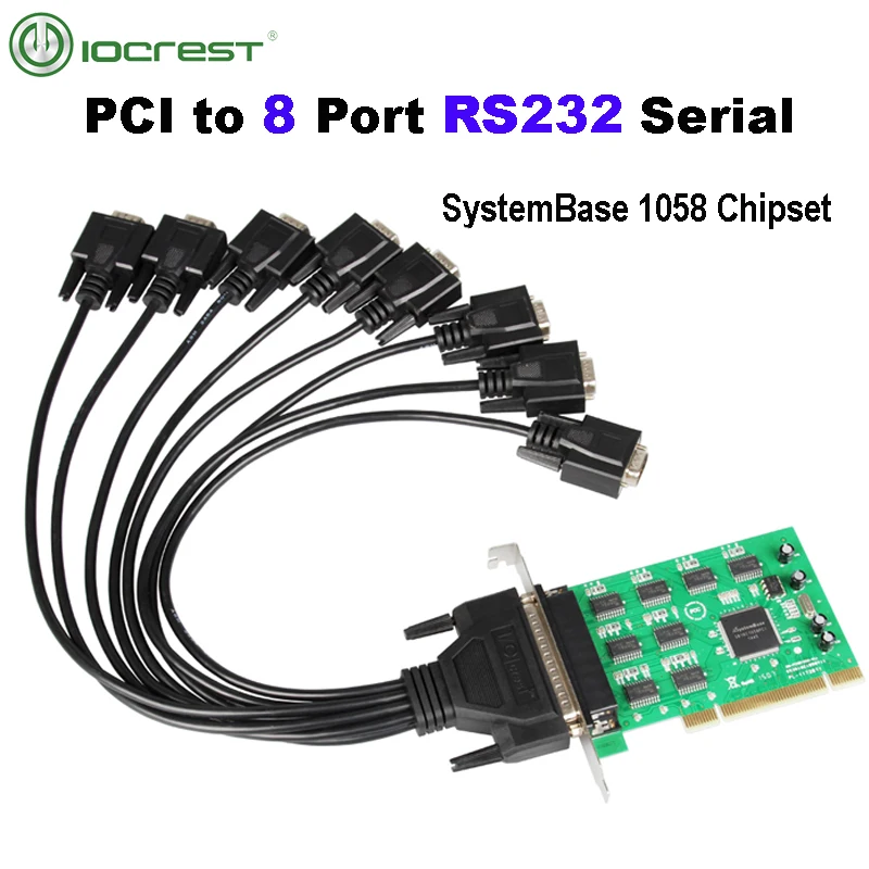 

IOCREST 8 Ports RS232 PCI Serial Controller I/O Card DB-9 Com SystemBase 1058 Chip with Fan-out Cable Electrostatic Protection