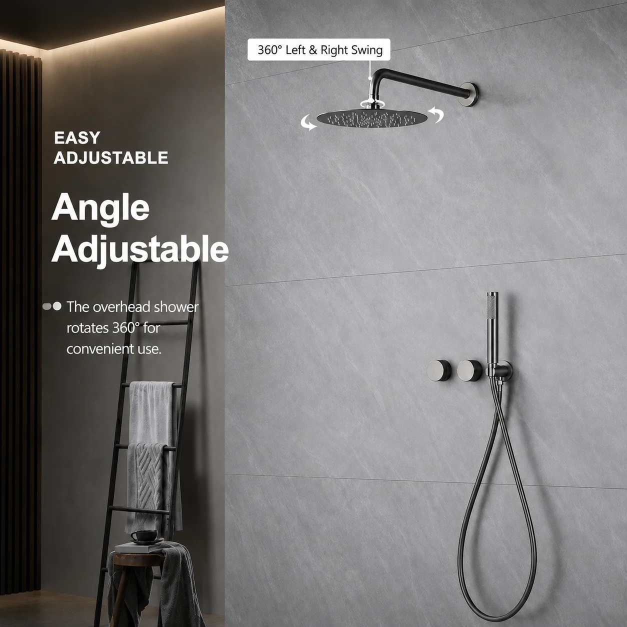 Luxury Gun Gray Gold Brass Bathroom Shower System Concealed Rainfall Mixer Faucet Set Handheld Dual Function Tap Kit