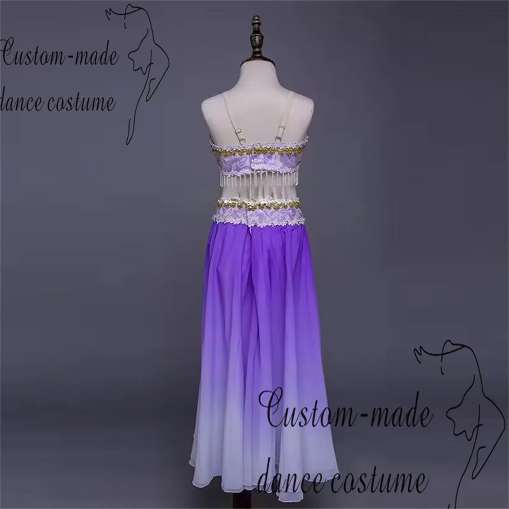 Dancing Maiden Variations Gonna da balletto Pantaloni Haute Couture Lilla Gold Canotta divisa Gonna lunga in chiffon senza maniche.