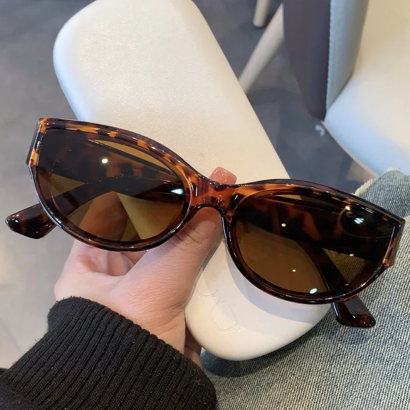 Leopard Oval Frame Sunglasses Women Y2K Irregular Brand Designer Sun Glasses Ladies Retro Narrow Spectacles UV400 Eyewears