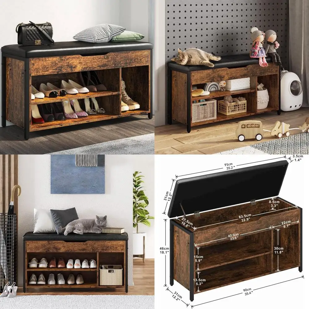 

cushioned lift-top shoe bench with adjustable shelves for entryway storage