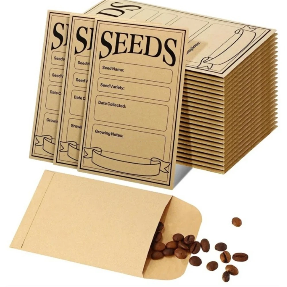 100Pcs Kraft Paper Seed Envelopes Resealable Self Adhesive Packet Seed Saving For Collection Vegetable Flower Seed Storage Bags