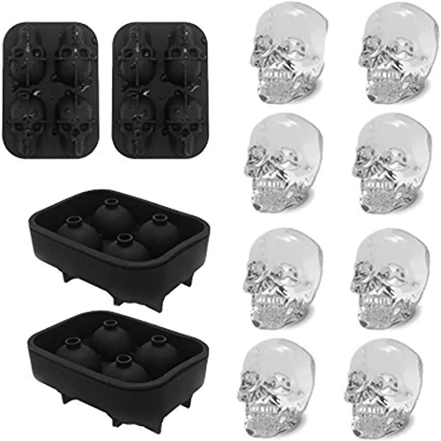 

3D Skull Silicone Ice Cube Mold - 2 Pack 1.9″ Easy Release Flexible Silicone Freezer Tray, Reusable Whiskey Ice Cubes Mold Skull