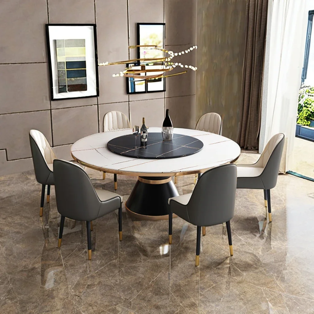 L # Italian Dining Table Modern Round Marble Top With Metal Base For Kitchen Living Room Handmade Wood Design Home Use