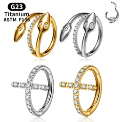 G23 Titanium The Cross Horse Eye Zircon Conch Nose Ring Design Hinge Segment Clicker Helix Earrings for Women Piercing Jewelry