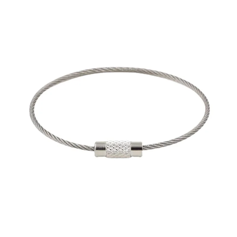 200Pcs Stainless Steel Wire Keychain Ring Key Keyring Circle Rope Cable Loop Outdoor Camp Luggage Tag Screw Lock Gadget