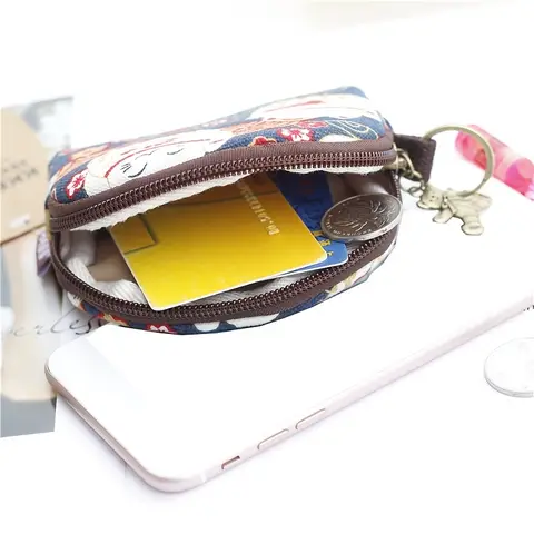 Nyckelringsplånbok för kvinnor i kanvas med tecknade tryck, liten korthållare, nyckelficka, myntväska för barn, flickor och pojkar 10 best sales roliga handväskor - №3