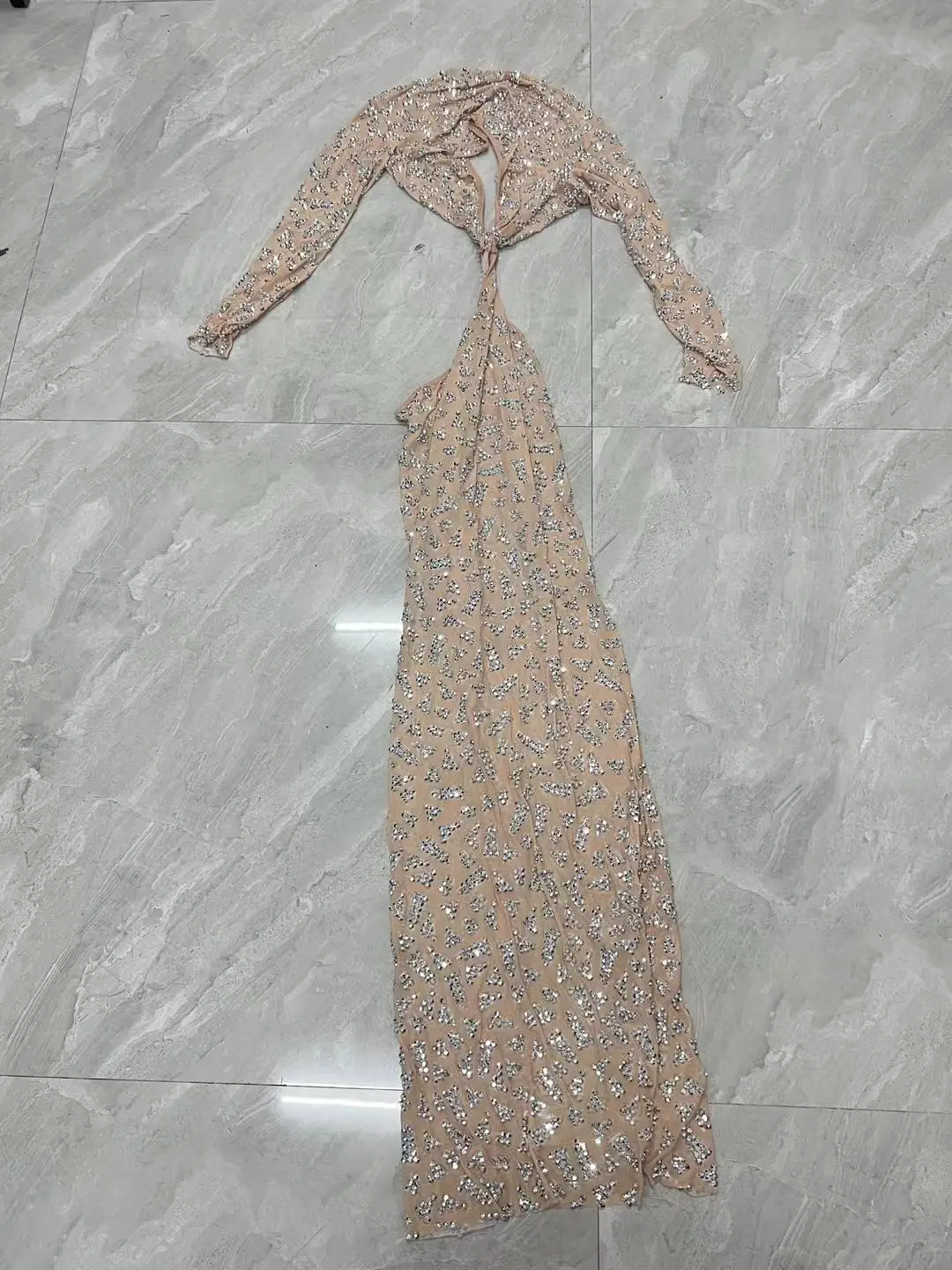 Femmes Sexy Couture maille célébrer robe de soirée anniversaire bal Photo Shoot porter brillant strass col en V longue robe Xingzhuang