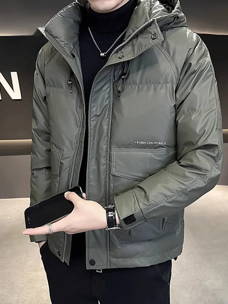 

Hooded Du down Jaet Men's ort Thiened Winter Warm Outerwear Youth Faion PU Fabric Flat Ironing Treaent