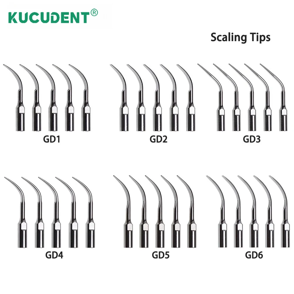 KUCUDENT 5 Pcs Ultrasonic Dental Scaler Tip GD1-GD6 Endodontics Periodontics Scaling Tips Fit for SATELEC DTE Dentist Tools