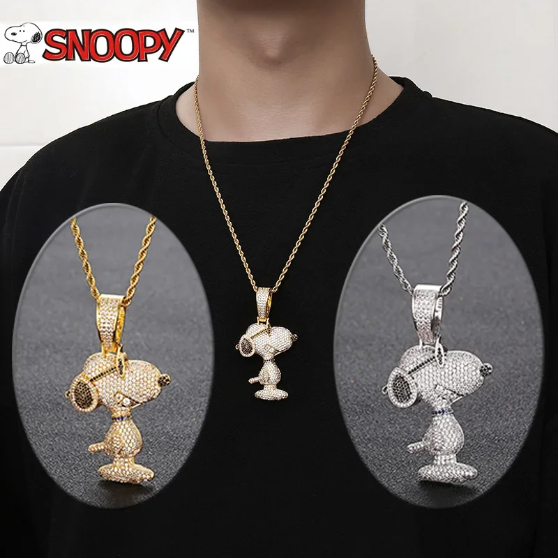 

New Snoopy Necklace Set with Zirconium Diamond Hiphop Hip Hop Hipster Accessories Fashion Charm Pendant Jewelry Gift for Couples