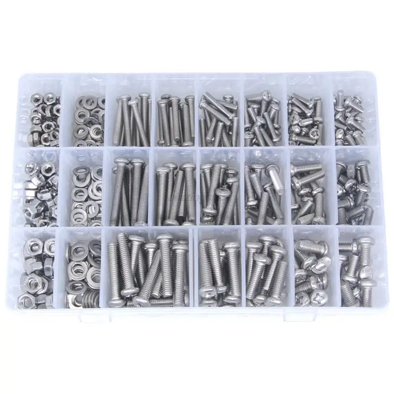 210/360/510X M3 M4 M5 M6 304 Stainless Steel Countersunk Head Screw Nail Pan Cross Round Nut Of Flat Mat Household Boxed Set