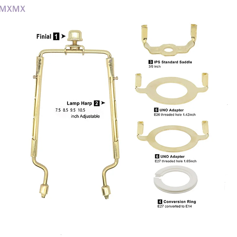 Kit arpa lampada regolabile per E14/E26/E27 Adattatore base luce Paralume Supporto arpa Staffa paralume telaio corno nero oro