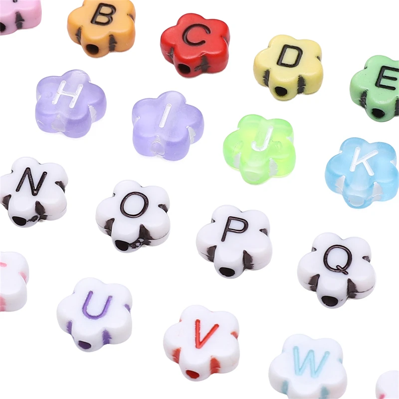 100pcs 10mm Mix Colour Acrylic Plum Blossom Flower Letter Beads Loose Beads for Earring Bracelet Necklace DIY Jewelry Making