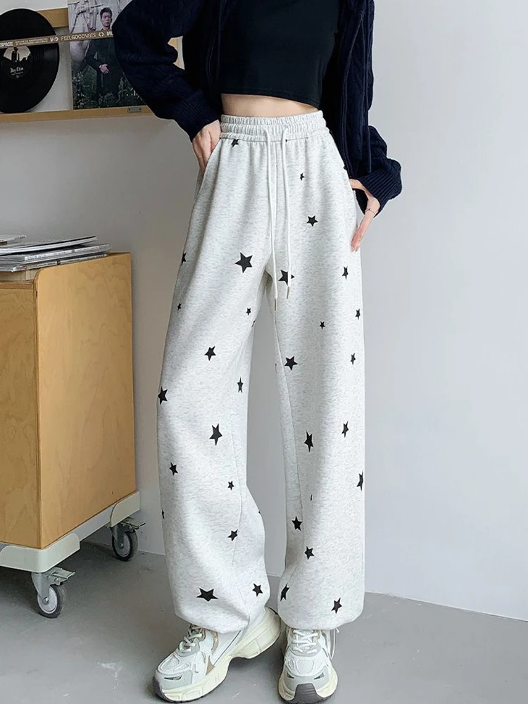 Zoki Y2K Star Print Sweatpants Women High Waist Vintage American Pants Fall Winter Streetwear Loose Female Harajuku Trousers