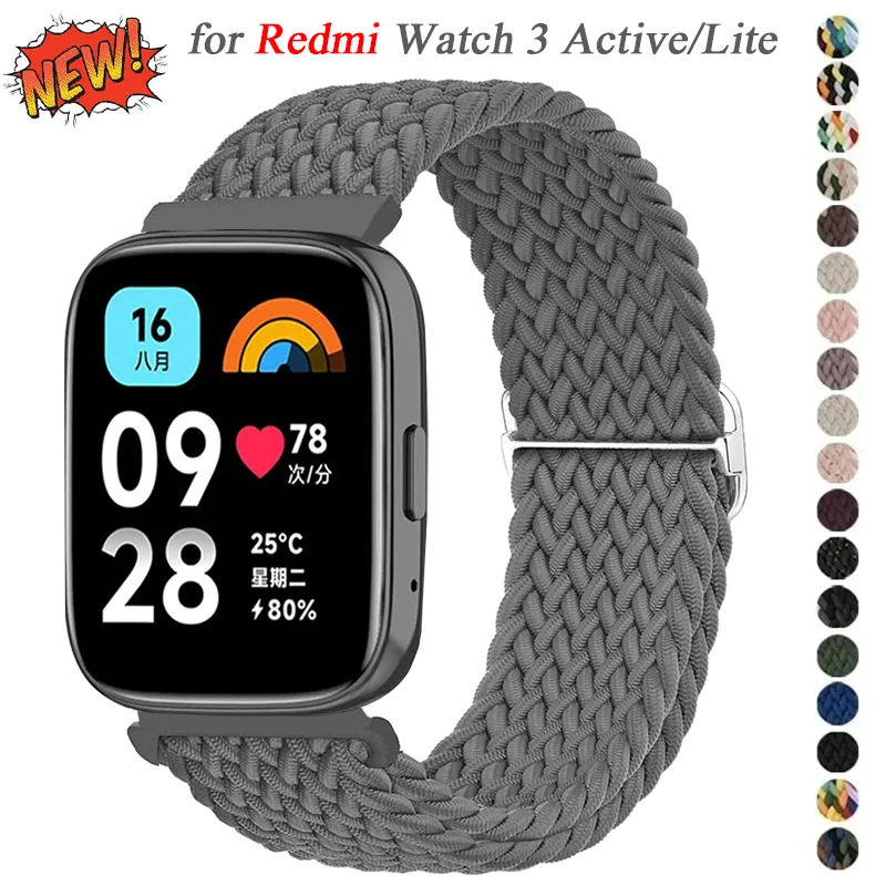 Плетеный ремешок Solo Loop для Redmi Watch 3 Active, нейлоновый браслет для Xiaomi Redmi Watch 3 Active, Аксессуары для браслета