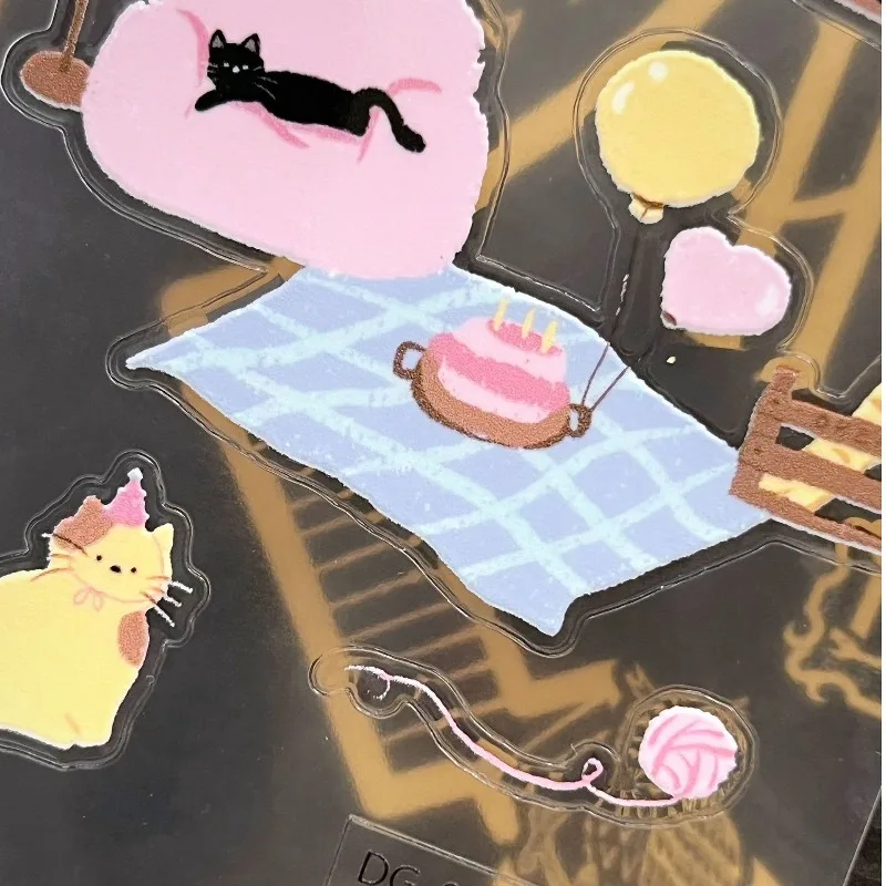 5D Jelly Picnic Camping Orange Cat Stickers, 3D DIY Self-adhesive Decals for Water Bottle, Phone Case & Laptop