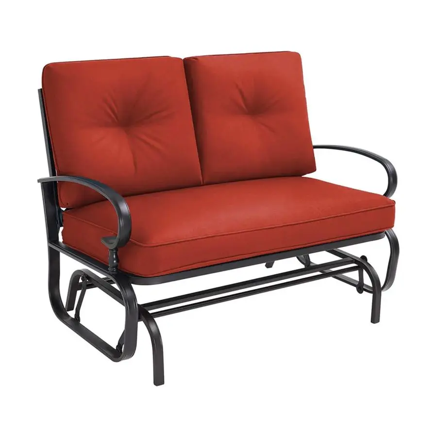 Outdoor Patio Glider Chair, Rocking Glider Bench for 2 Person, Porch Furniture Loveseat Seating, Wrought Iron Patio Textilene Gl