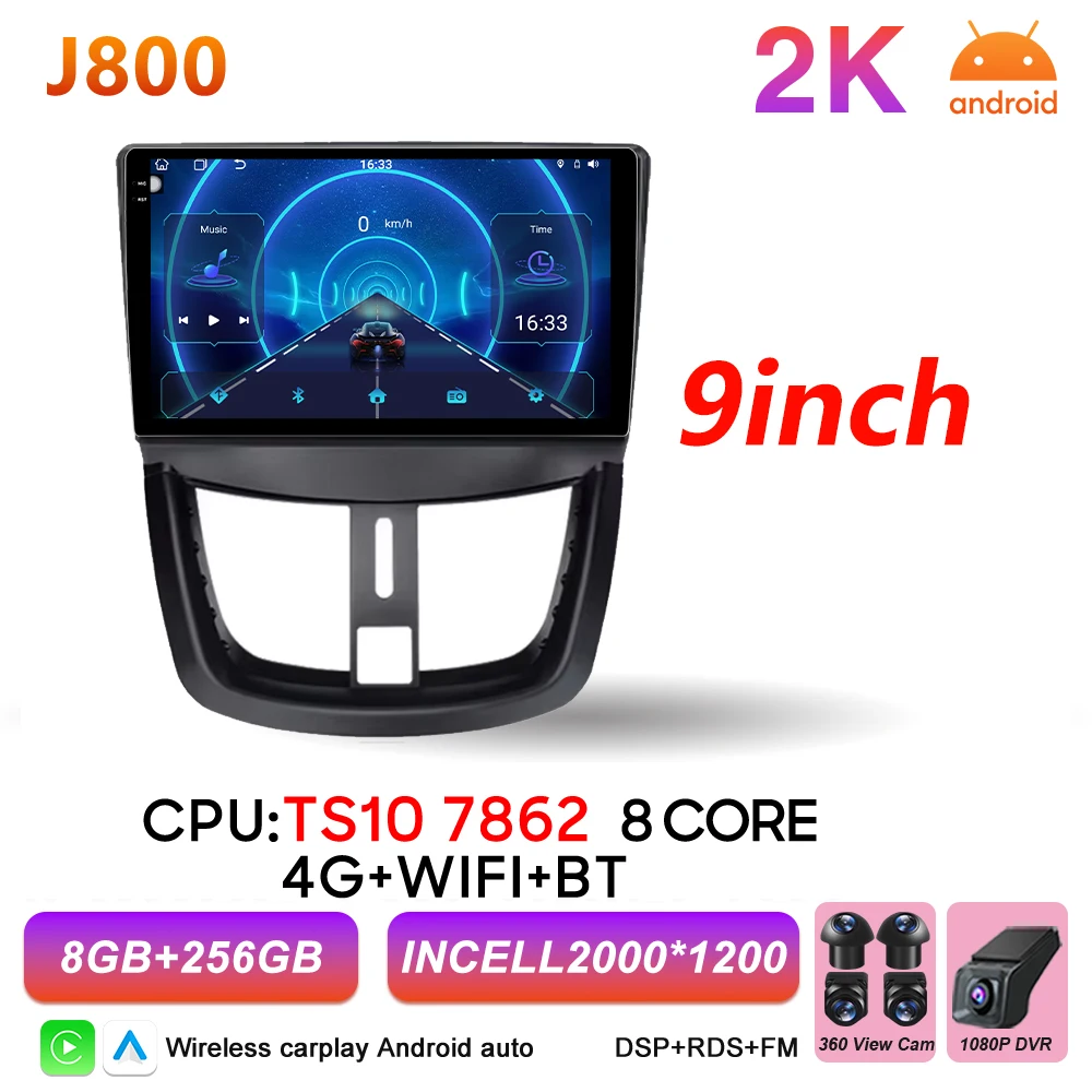 Android 16 Auto autoradio voor Peugeot 206+ 207 207CC 2006 - 2015 Carplay multimediaspeler GPS navigatie DSP autoradio scherm