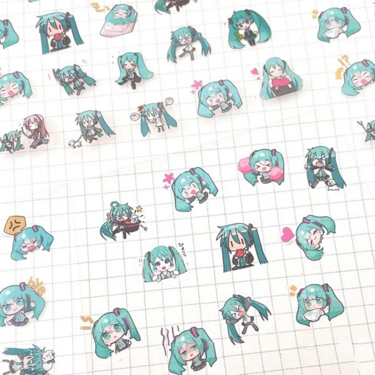 Anime Cartoon Miku Diy Nail Stickers Transparent Sticker Water Cup Handbook Decoration Accessories Nail Art Supplies Girls Gift