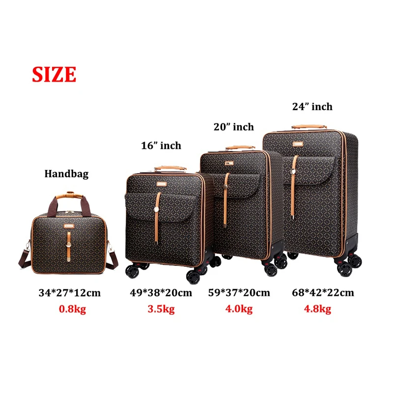 Retro Hand Luggage Set 16"20"24" Women Travel Suitcase  with Wheels Trolley Bag Fashion Luxury Brand Spinner Rolling Luggage