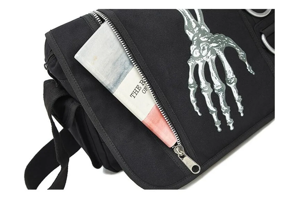 Large Gothic Skeleton Hand Walking Dead Canvas Shoulder Handbag Cross Messenger Travel School Work Bag