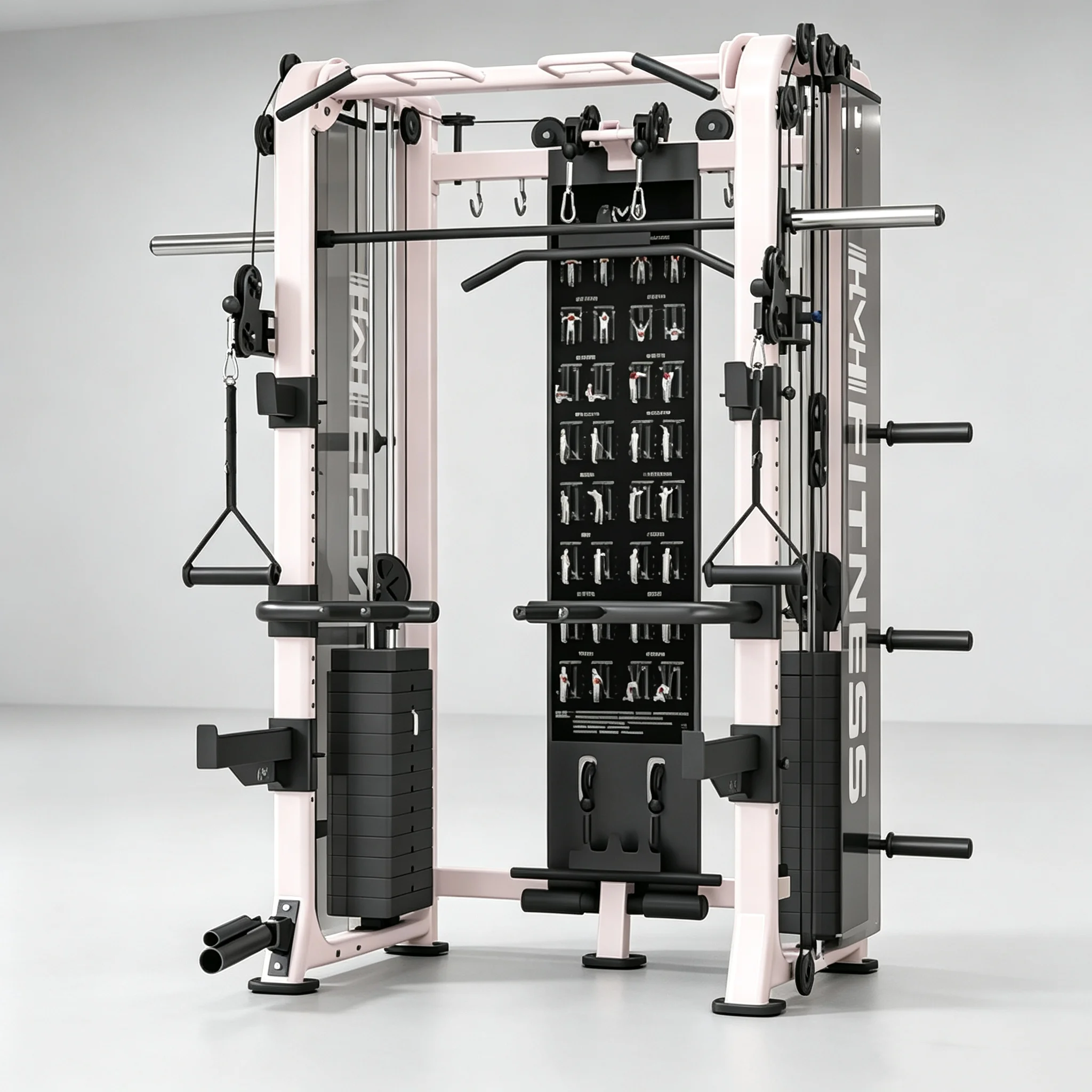 Heavy Duty 3 in 1 Smith Machine Dual Pulley Functional Trainer Squat Rack with Weight Stack Commercial Gym Complete Training