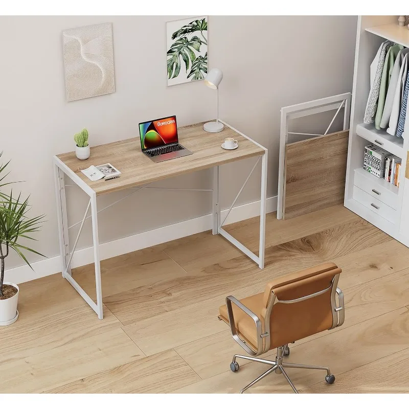 Coavas 31.5 inch Folding Desk No Assembly Required, Writing Computer Desk Space Saving Foldable Table Simple Home