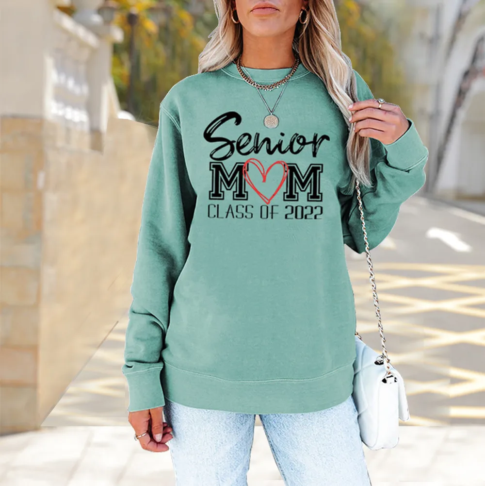 

Womens Kpop Sweatshirts Senior Mom Class of 2022 Letter Print Hoodies Crewneck Long Sleeve Sweatshirt Female Autumn Winter Tops