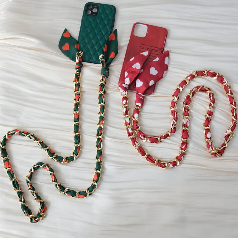 

New Fashion Phone Chains Accessory Detachable Lanyard Silk Crossbody Strap Long Phone Case Chains Pendant Neck Cute Phone Chain