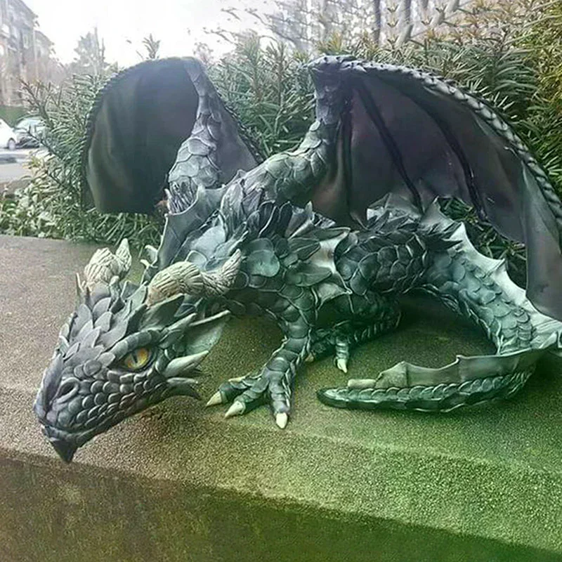 Big Squatting Dragon Sculpture Guardian Statue Garden Dragon Sculpture Halloween Outdoor Gothic Decor Garden