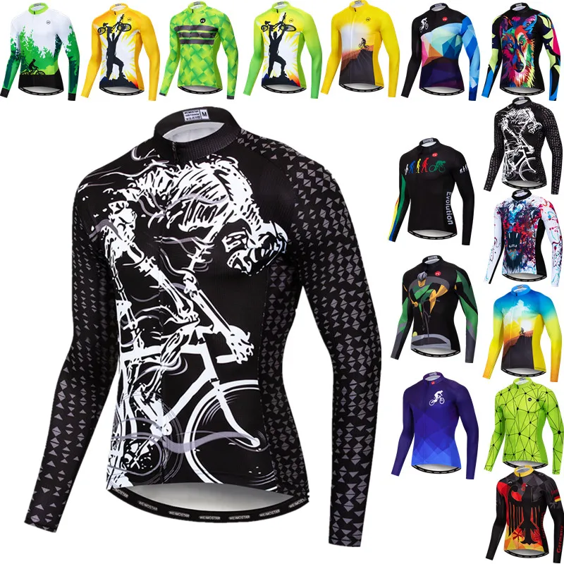 Autumn Men\'s Cycling Jersey Long Sleeve Skull Bicycle Shirt Full Sleeve Bike Jersey Tops Breathable Cycling Clothing Maillot