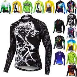 Autumn Men's Cycling Jersey Long Sleeve Skull Bicycle Shirt Full Sleeve Bike Jersey Tops Breathable Cycling Clothing Maillot